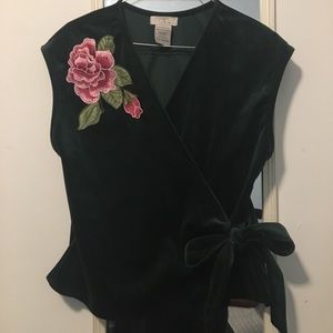 Velvet wrap top embroidery
